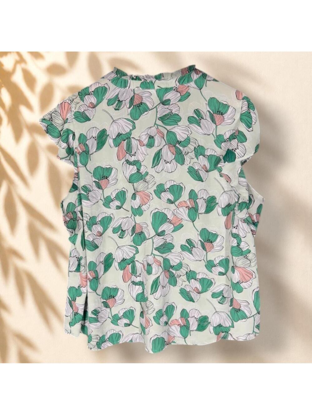 Liz Claiborne Blouse Women XL Gray Floral V-Neck Short Sleeve Pullover Casual - Picture 2 of 7